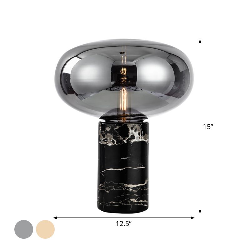 Ellisse Smoke Grey/Amber Glass Table Lampada Postmoderna Light Black Nightstasta Light con base di marmo cilindrica