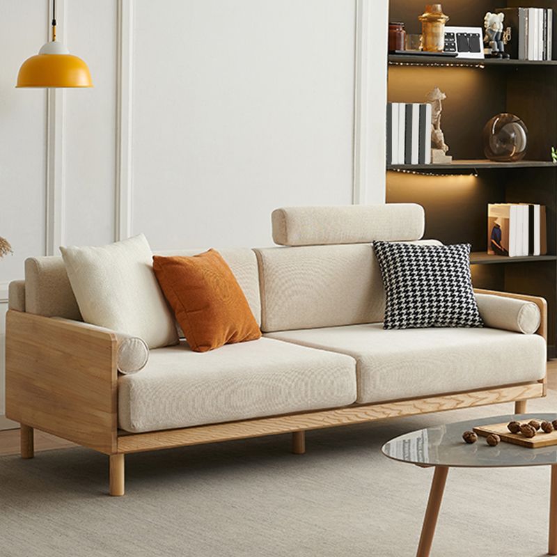 Linen Modern Square Arm Sofa Standard Wooden Sofa for Living Room, Apartment