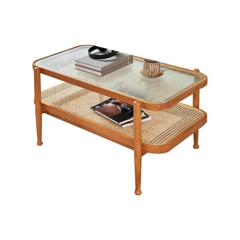 Tropical Round Cocktail Table Glass Top Coffee Cocktail Table with Storage