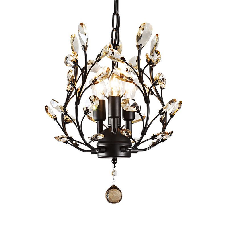 Kristal tak kroonluchter lamp modern 3 bollen zwart/gouden hanglampverlichting met globale druppel