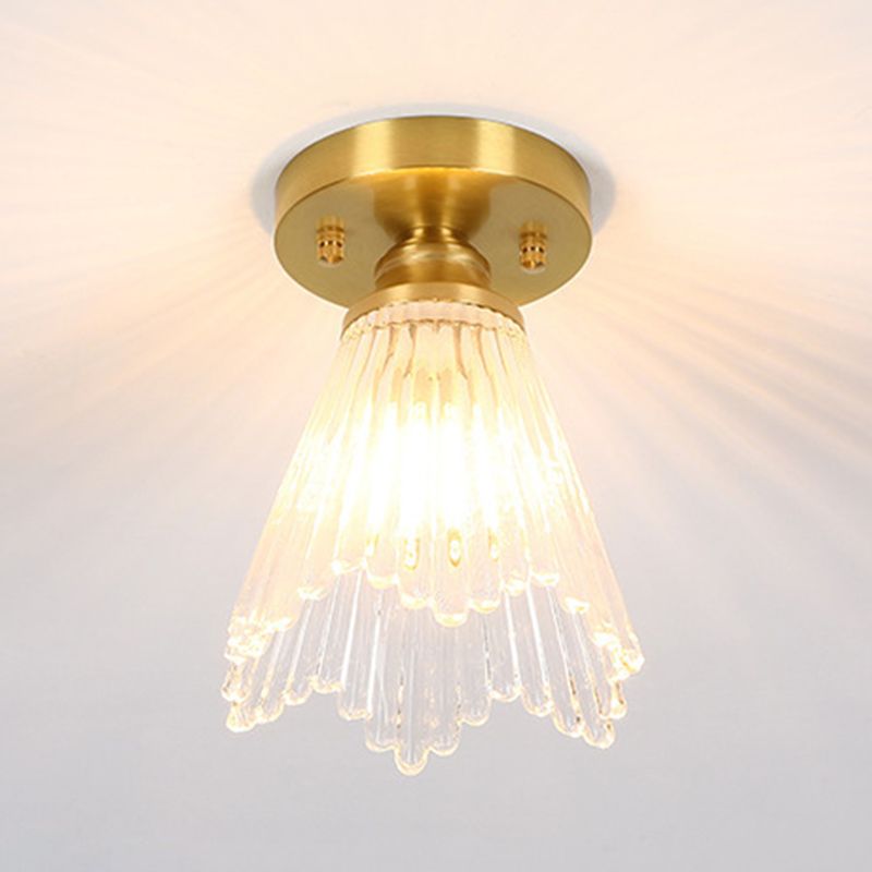 1-Light Modern Style Flush Mount Glass Ceiling Light in Gold for Aisle