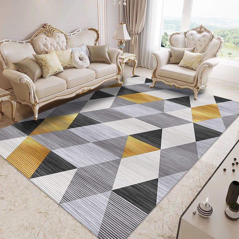 Modern Home Decor Carpet Geometric Contrast Panel Area Rug Polyester Carpet with Non-Slip Backing