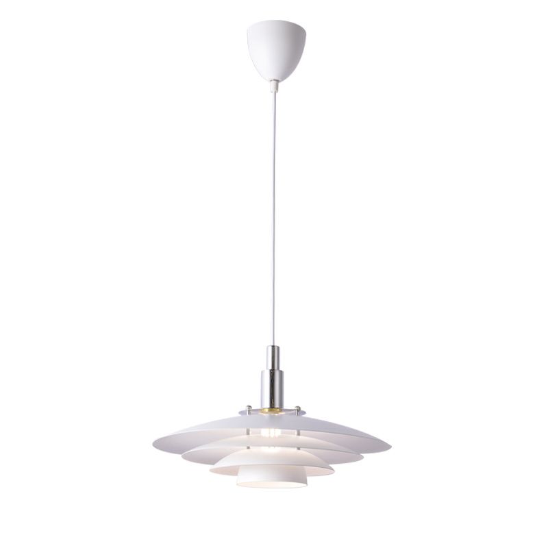 Nordic Style Minimalist Flying Saucer Hanging Light 15" Wide White Metal Single Bulb Lighting Fixture in Bedroom