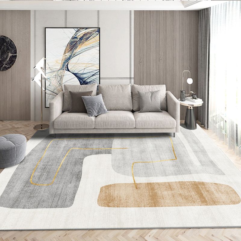 Apricot Modern Rug Geometric Pattern Polyester Area Rug Non-Slip Backing Rug for Home Decor