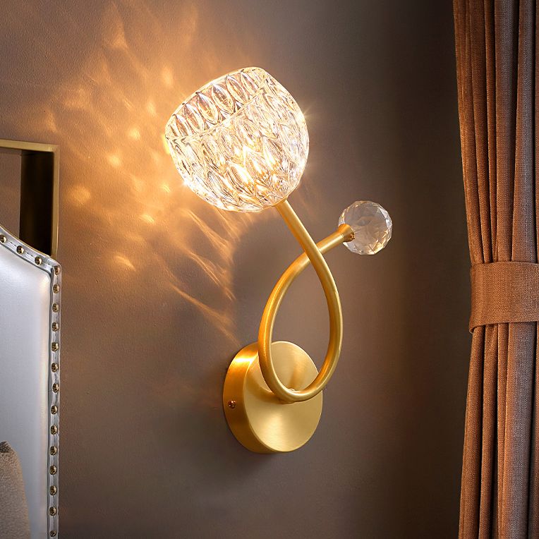 Brass Ball Shaped Wall Lighting Modern 1 Bulb Crystal Wall Mount Lamp for Bedroom