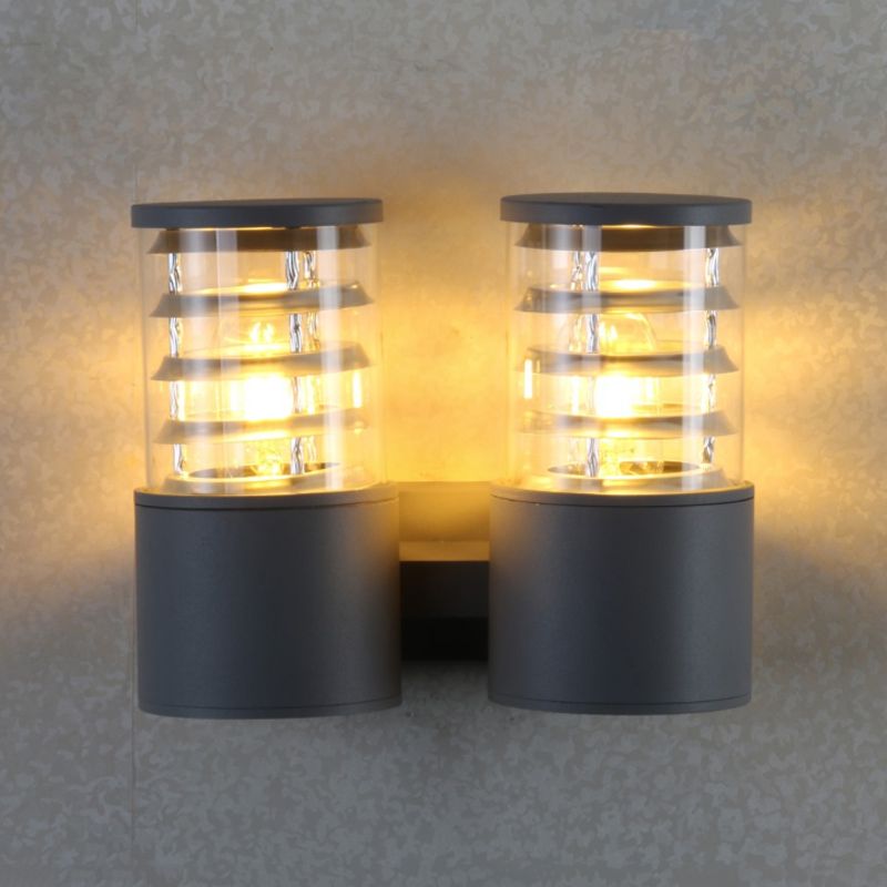 Cilindro Clear Glass Wall Light Sconce Country 2 luces Lámpara de pared al aire libre en gris con múltiples círculo interno
