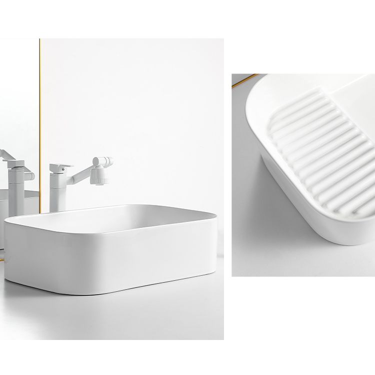 Modern Bathroom Sink Rectangular Porcelain Vessel Sink with Pop-Up Drain