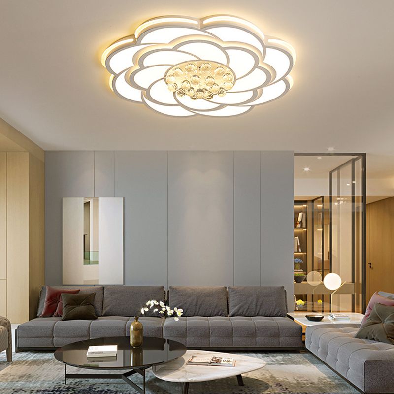 Geometric Flush Mount Fixture Contemporary Metal Flush Light in White