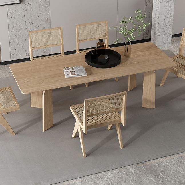 Simple Kitchen Standard Dining Table Solid Wood Khaki Dining Table with 4 Legs Base