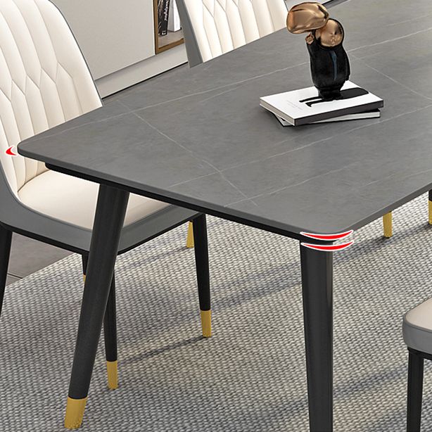 Sintered Stone Dining Table Industrial Style Black 4 Legs Base Rectangle Table for Home