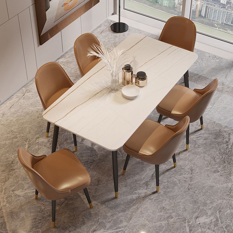 Rectangle Black Base Dining Table Modern Stone Table for Living Room