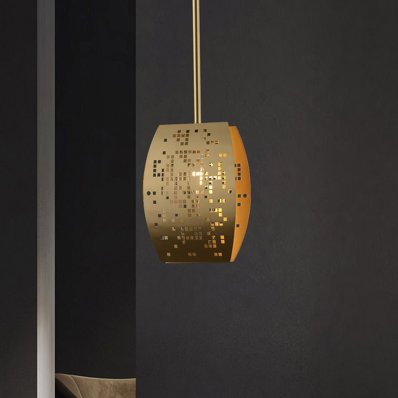 Curvy Study Room Ceiling Pendant Luxury Metal 1 Light Gold Suspension Light with Cutout Design