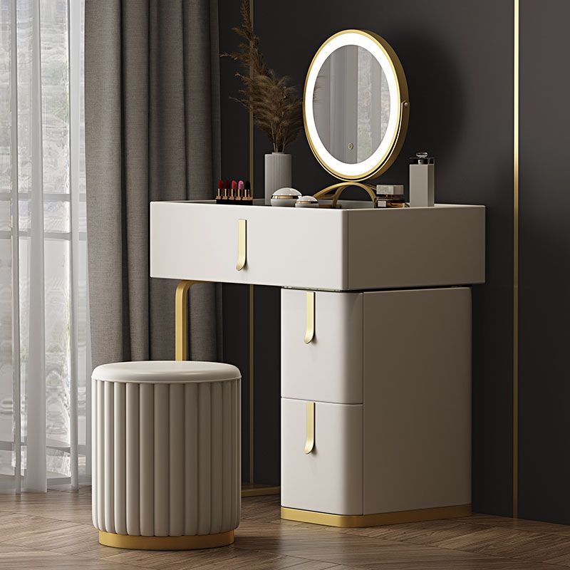 Glam Glass Top Vanity Dressing Table Set 3-Drawer Make-up Vanity