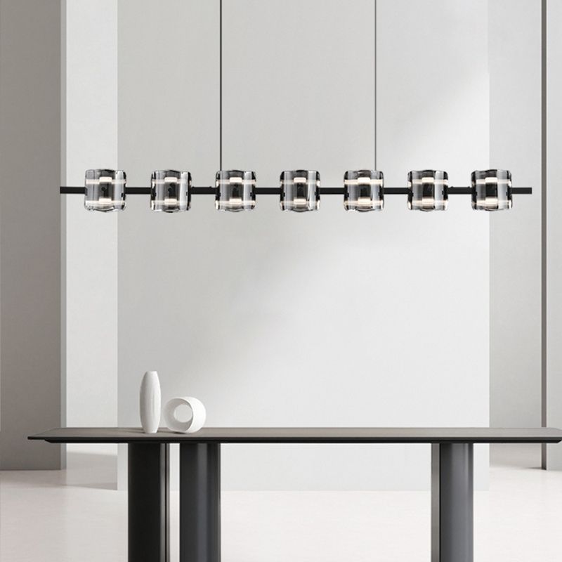 Black Hanging Light Contemporary Island Lighting with Glass Shade for Kitchen