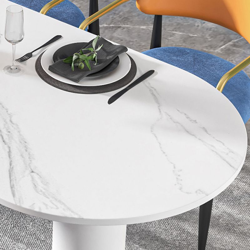 Modern Simple Stone Table for Restaurant Oval Table with White Legs