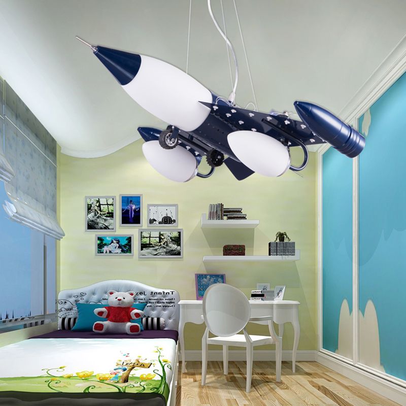 Blue Air Plane Pendant Light Cool Metal Suspension Light for Boys Bedroom