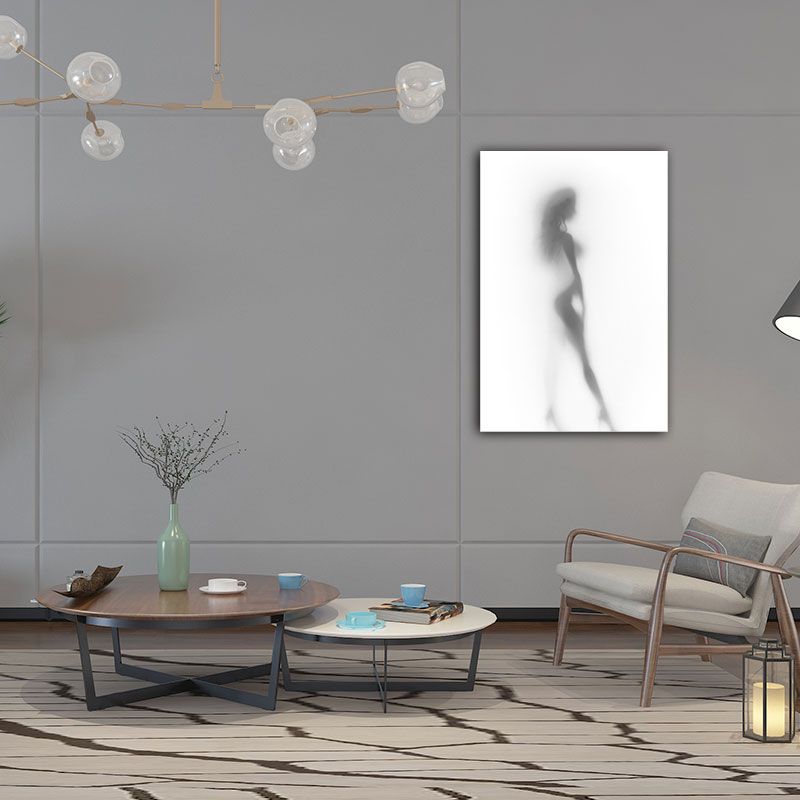 Modern Creative Canvas in Grey Shadow of Sexy Woman on the Frosted Glass Wall Art for Room