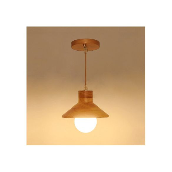 Coolie Shade Hanging Light with Linear/Round Canopy Modern Wooden Pendant Light in Beige for Kid Room