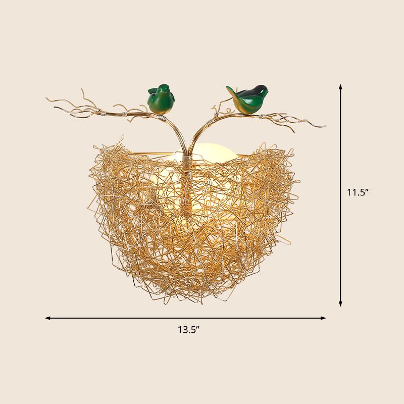 Opalglas Globus Wandleuchte Licht mit Vogelnest Design postmodern 1 helle Goldwandlampe, 14 "/15" breit