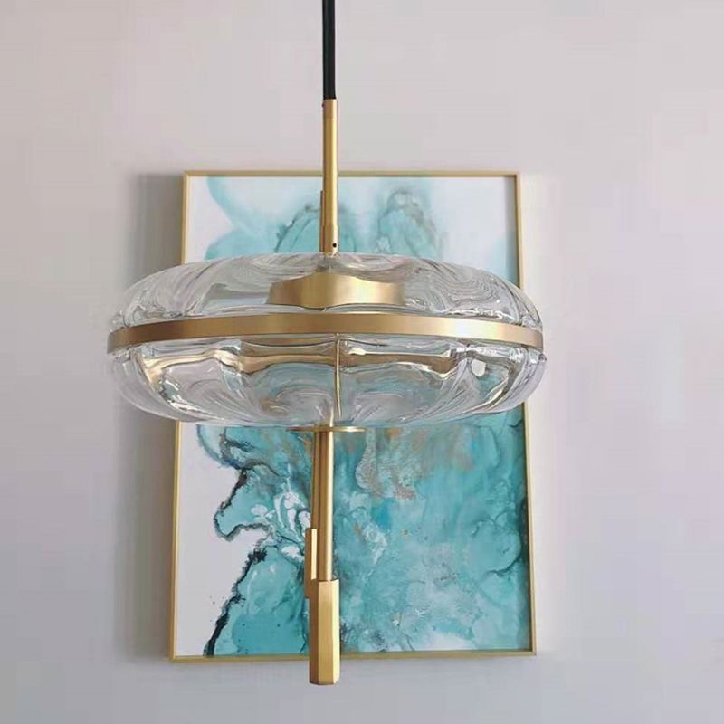 Rippled Glass Pumpkin Shaped Pendant Minimalist Brass LED Ceiling Light for Dining Room