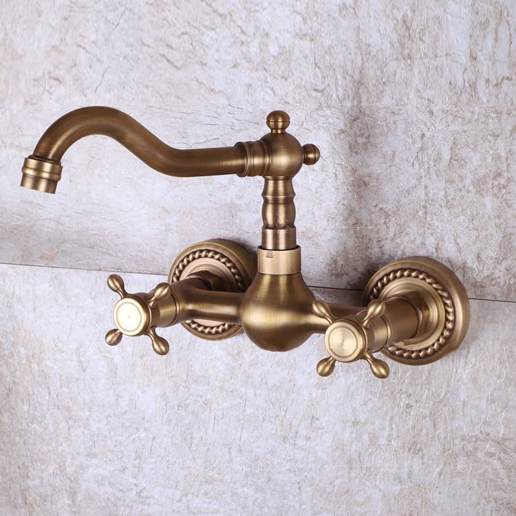 Vintage Tub Faucet Two Cross Handle Faucet Full Copper Wall Mounted Faucet