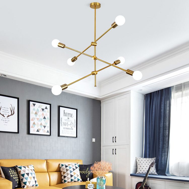 Linee geometriche lampadario in metallo creativo design a lampadina nuda dispositivo di illuminazione moderna in oro elettroplato