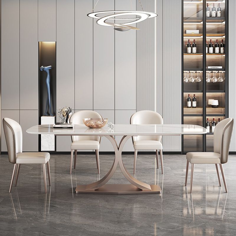 Rectangle Pedestal Table Modern Dining Table Metal Base Table for Home