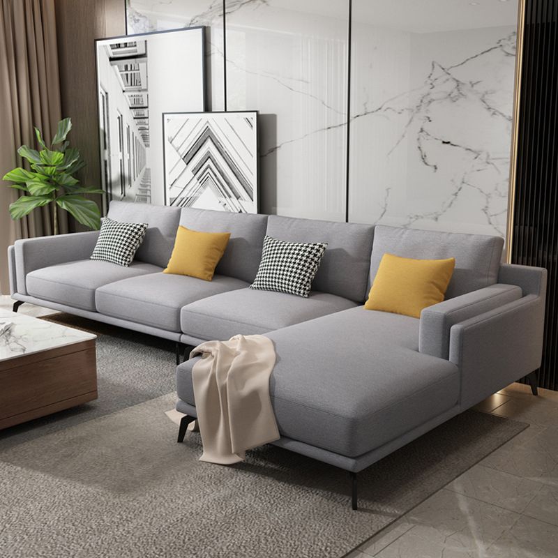 L-shape 4-seater Fabric Sectional Slipcovered Square Arm Sectional