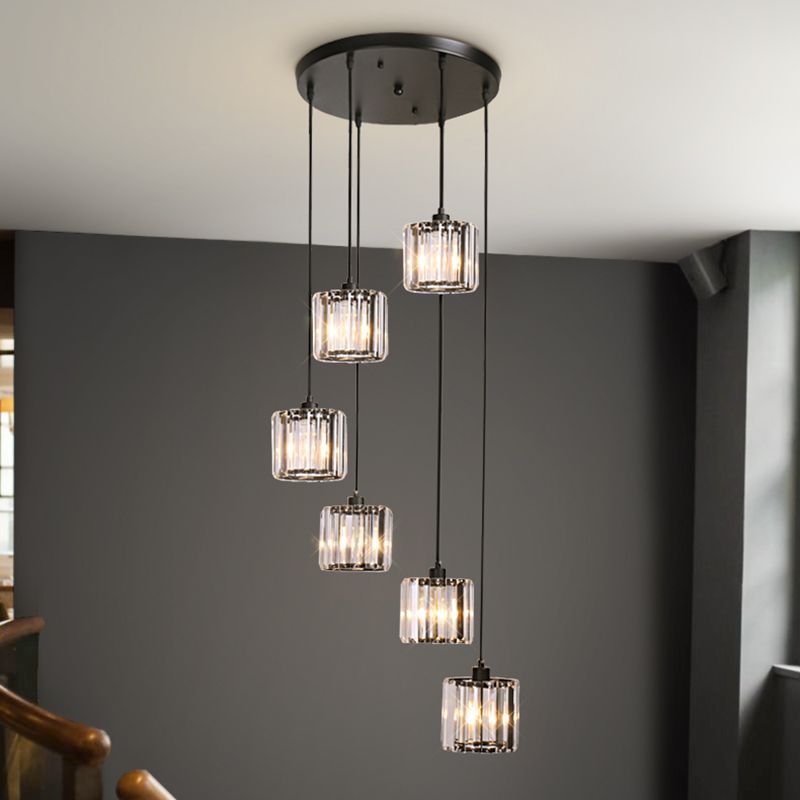 Lámpara colgante interior de hierro forjado en moderna luz colgante geométrica de cristal de lujo