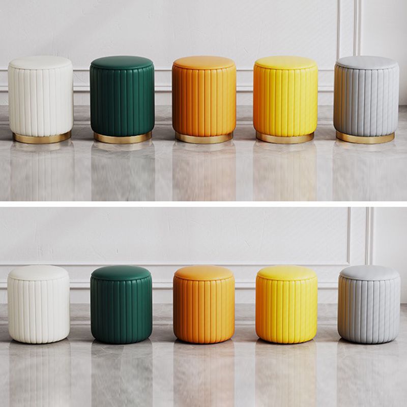 Faux Leather Pouf Cylinder Solid Water Resistant Modern Standard Ottoman