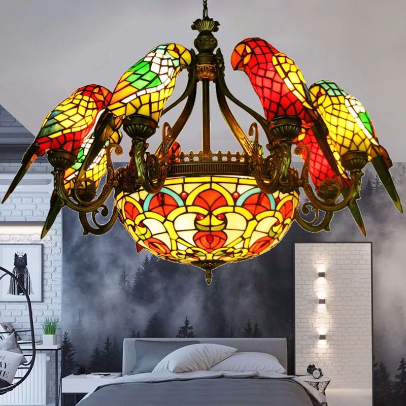 Tiffany Luxury Spoutnik Pendant Light Light Wroyd Fer Indor suspendu lampe avec une teinte en verre colorée