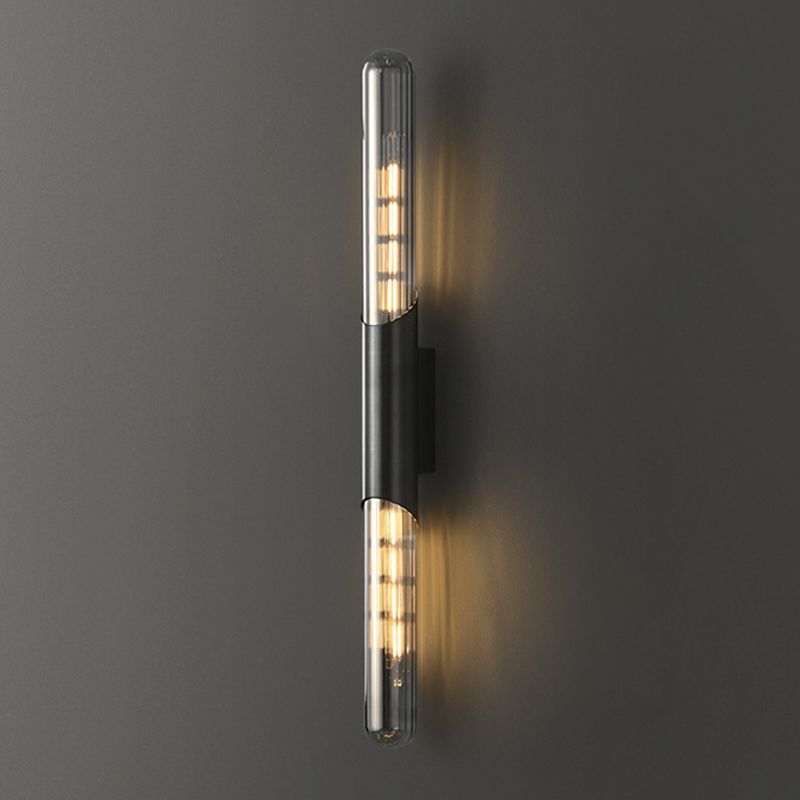 Solid Brass Wall Mounted Sconce in Black / Gold Finish Glass Tube Shade Wall Light