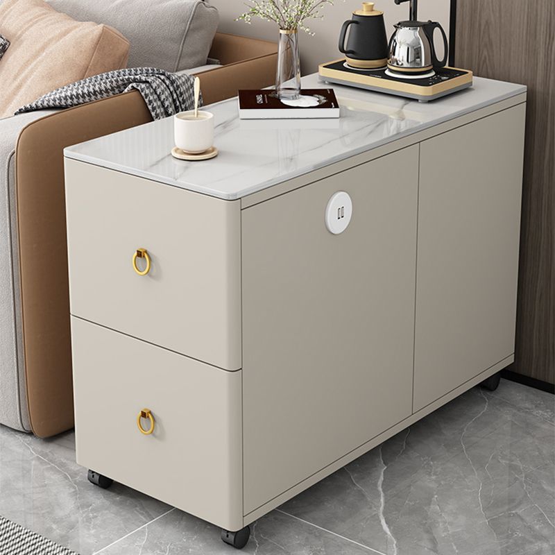 Contemporary Rectangle Side End Snack Table with Storage Drawers
