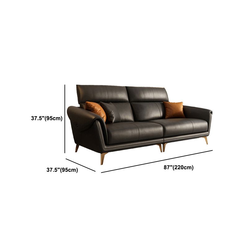 Contemporary Black Sewn Pillow Back Sloped Arm for Living Room Sofa