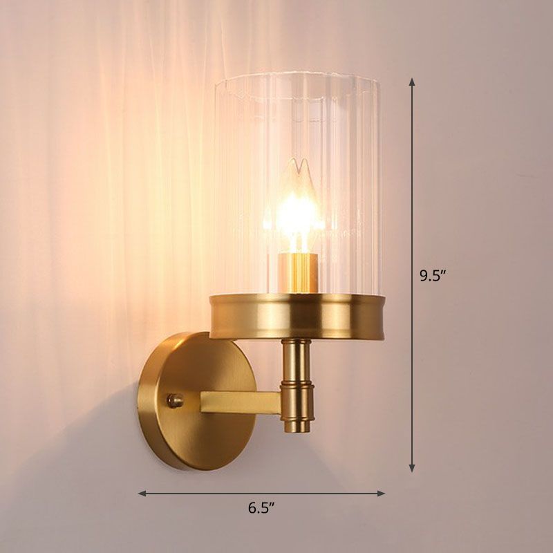Cup Shaped Wall Light Sconce Simplicity Clear Glass 1 Head Gold Finish Wall Mount Light