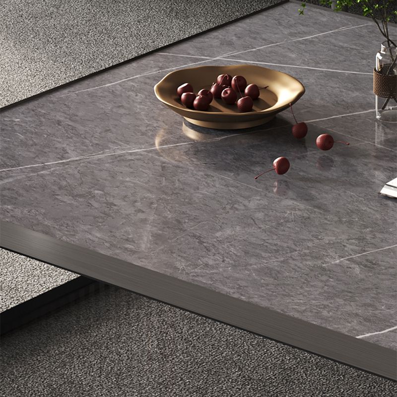 Geometric Slate & Glass Coffee Table Modern Simple Cocktail Table with Floor Shelf