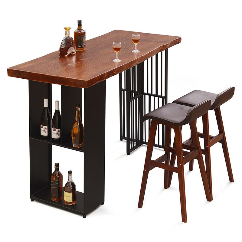Solid Wood Bar Dining Table Industrial Bar Dining Table with Double Pedestal Base