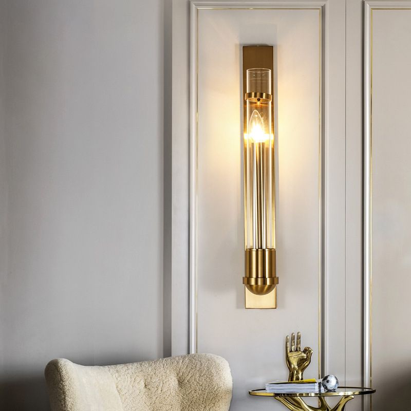 Tubular Clear Glass Wall Lighting Modernism 1 Bulb Gold Sconce Lamp Fixture for Bedroom
