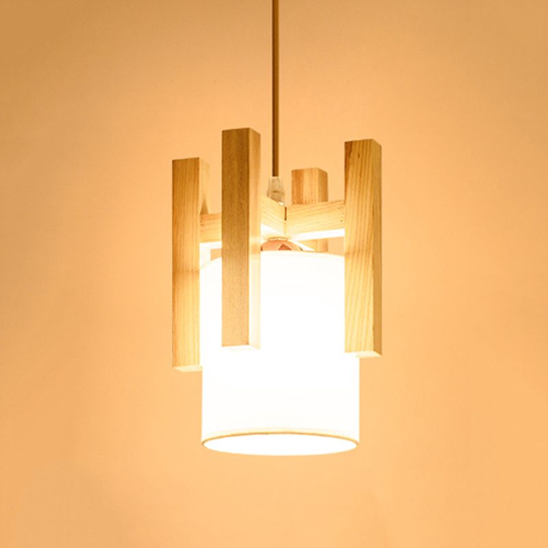 Weißes Fass kleiner hängendes Licht japanischer Einstuhl -Federung Anhänger Licht mit Holzkäfigoberteil