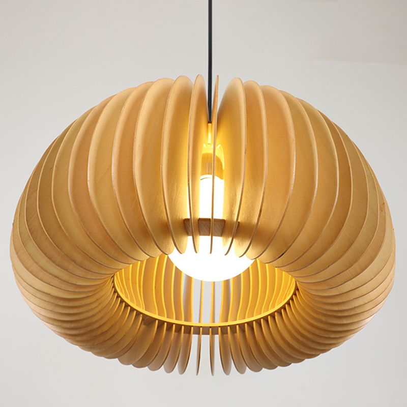 1 Light Pumpkin Shape Wooden Pendant Light Nordic Style Living Room Hanging Lamp Fixture