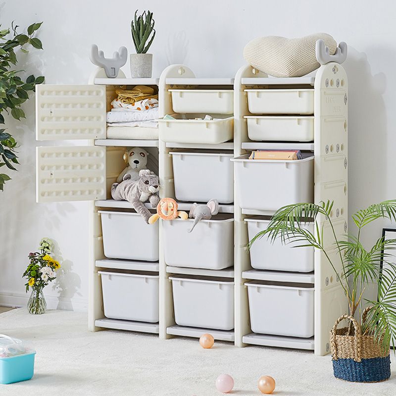 Plastic Standard Kids Bookcase with Closed Bac in White with Drawers