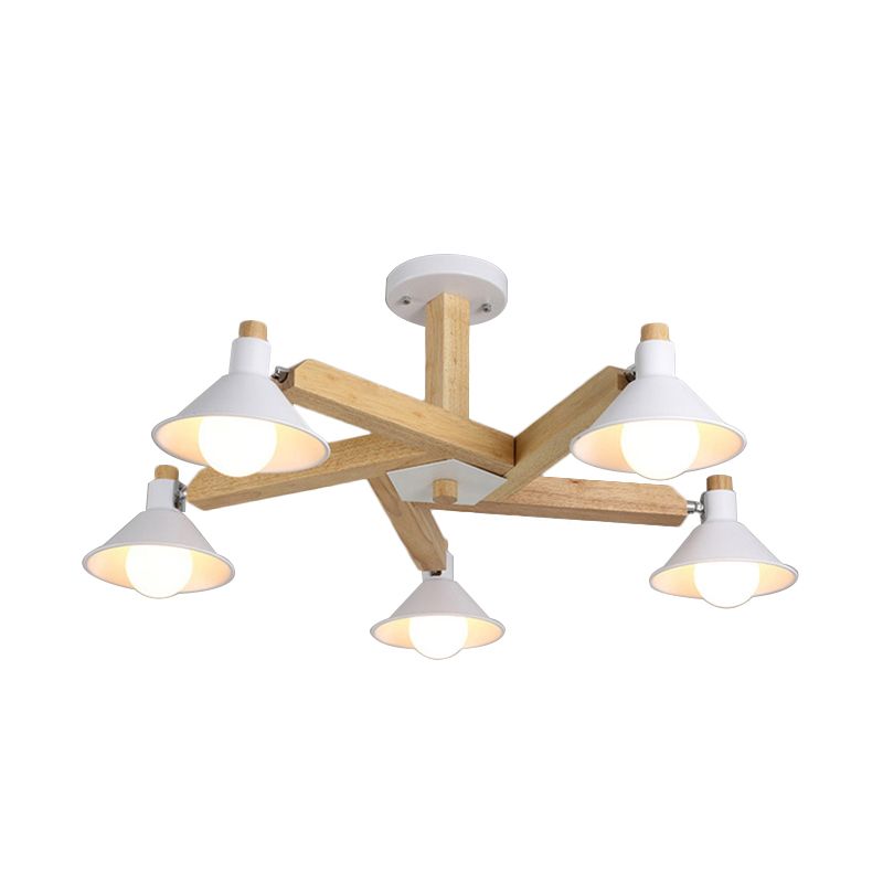 Modernismo de montaje en espiral de madera Modernismo 5 luces blanca cerca de la lámpara de techo con sombra de metal cone