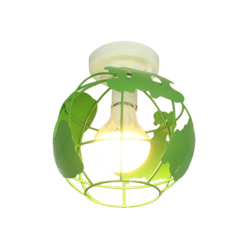 Globe Metallic Flush Mount Light con ombra a gabbia Stile industriale 1 corridoio con soffitto in nero in nero/rosso