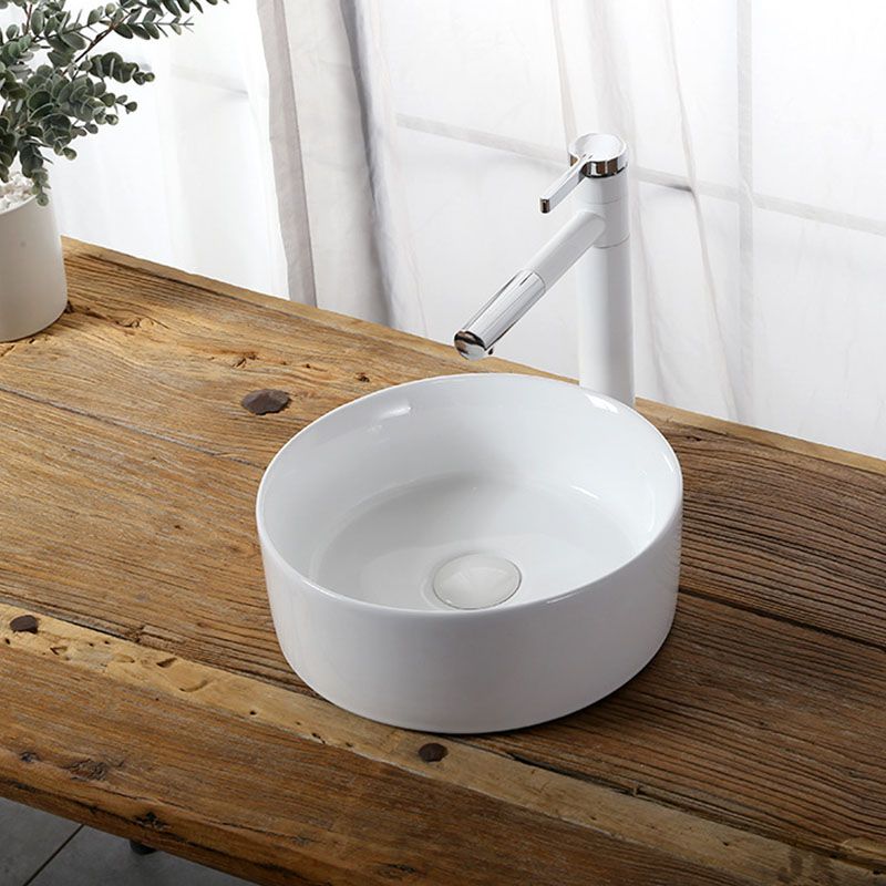 Modern Vessel Bathroom Sink Rectangular Porcelain Drain Vessel Sink(Not Included Faucet)