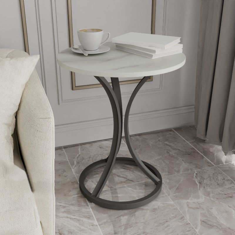 Modern Slate Round Side End Table Pedestal Table for Living Room