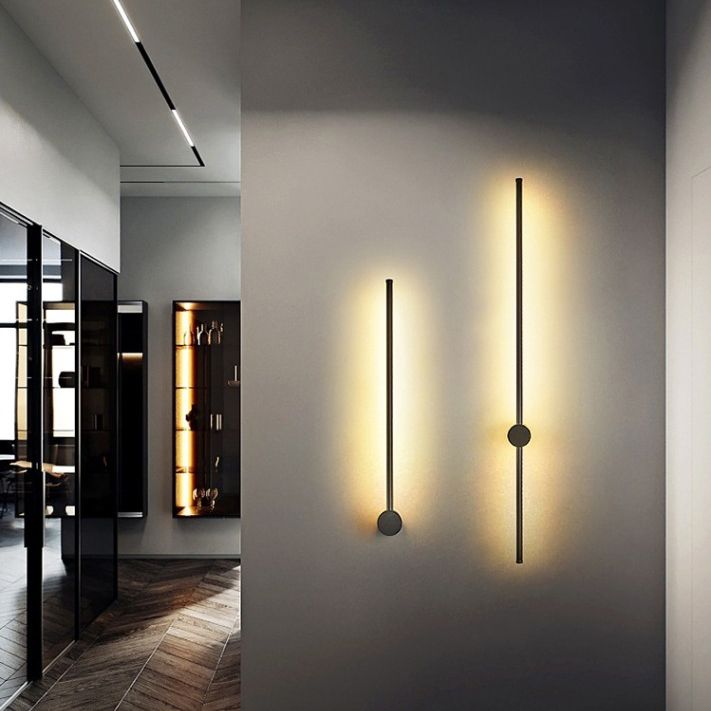 Modern Concise LED Wall Sconce Wrought Iron Linear Wall Lamp with Acrylic Shade