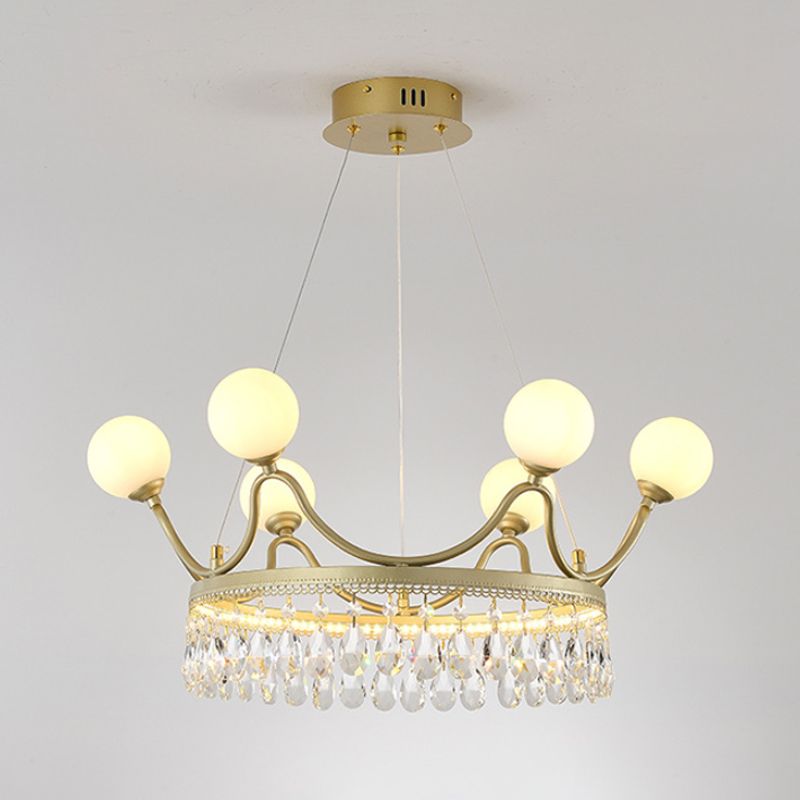 Gold Crown Ceiling Chandelier Contemporary 6/8-Light Cut Crystal Suspended Lighting Fixture