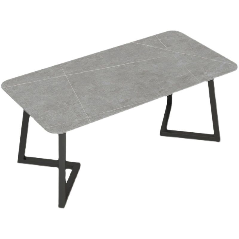 Sintered Stone Rectangle Dining Table Modern Dining Room Table with Double Pedestal