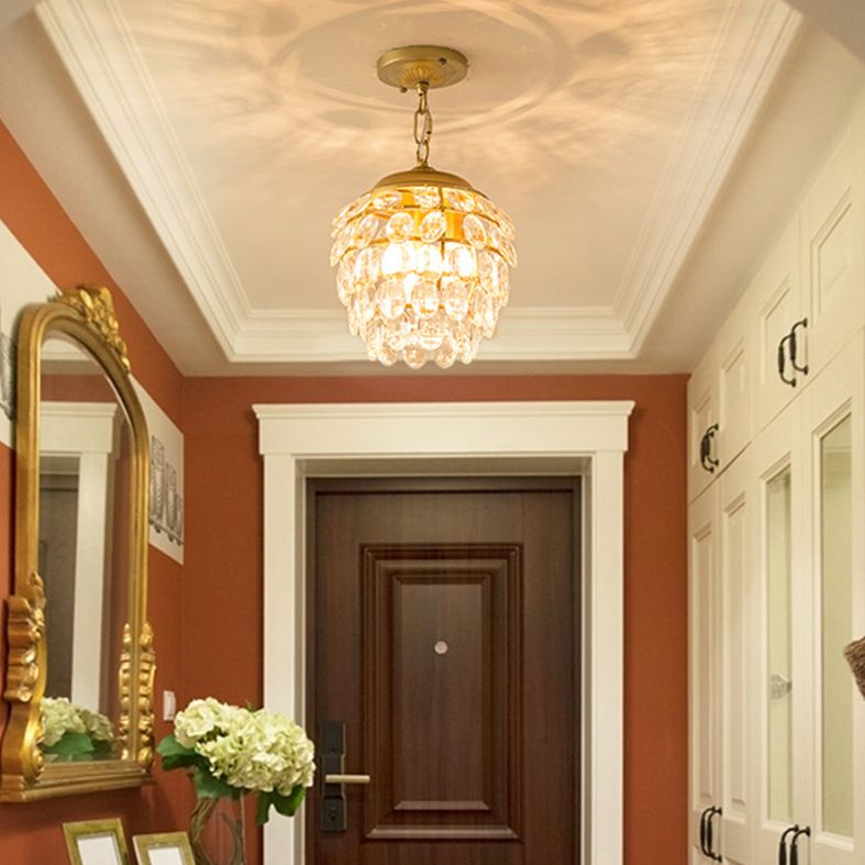 Modern 3-Light Pendant Lighting Gold Pinecone Small Chandelier with Crystal Shade