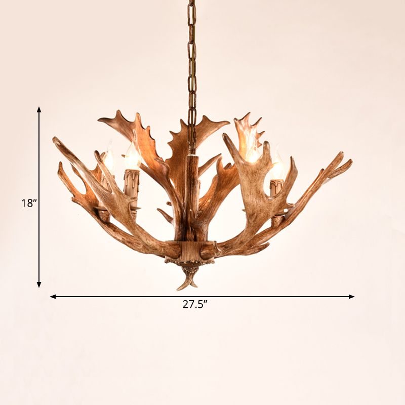 Brown Sputnik Chandelier Lighting Farmhouse Resin 5/8 Heads Living Room Ceiling Suspension Lamp